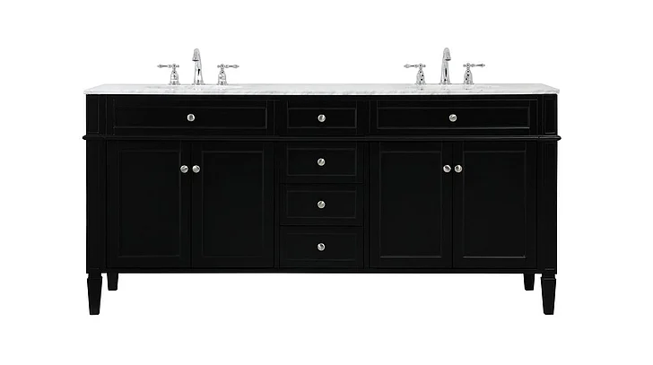 Elegant 72 In. Double Bathroom Vanity in Black VF12572DBK