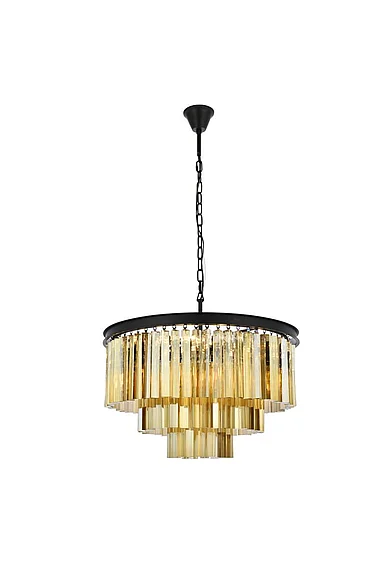Elegant Sydney 9 Light Matte Black Chandelier Golden Teak (Smoky) Royal Cut Crystal 1201D26MB-GT/RC