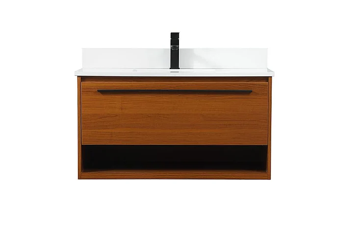 Elegant 36 In. Single Bathroom Vanity in Teak with Backsplash VF43536MTK-BS CLOSEOUT