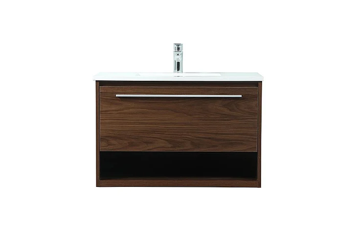 Elegant 30 In. Single Bathroom Vanity in Walnut VF43530MWT