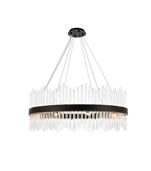 Elegant Dallas 36 In. Round Crystal Pendant in Black 3000D36BK