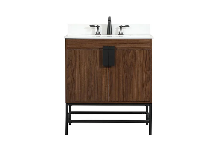 Elegant 30 In. Single Bathroom Vanity in Walnut with Backsplash VF48830MWT-BS CLOSEOUT