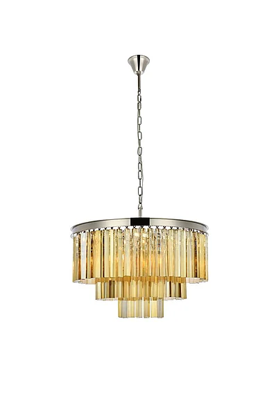 Elegant Sydney 9 Light Polished Nickel Chandelier Golden Teak (Smoky) Royal Cut Crystal 1201D26PN-GT/RC