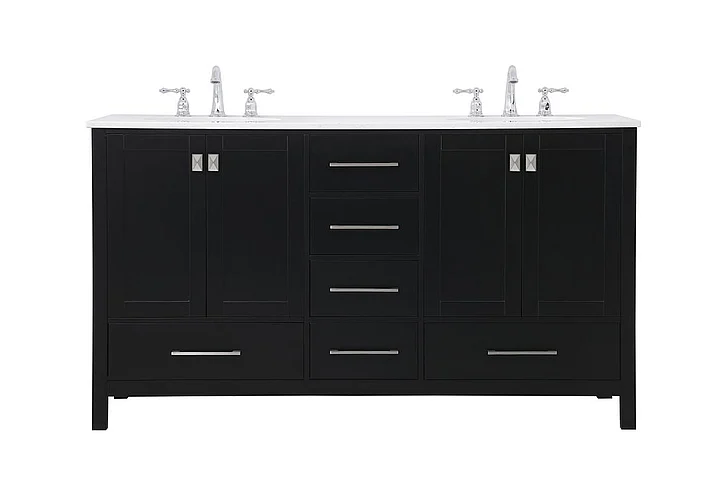 Elegant 60 In. Double Bathroom Vanity in Black VF18860DBK