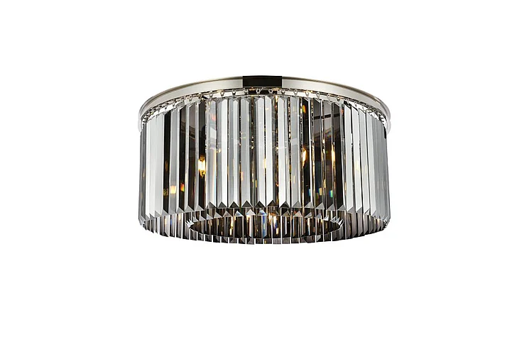 Elegant Sydney 8 Light Polished Nickel Flush Mount Silver Shade (Grey) Royal Cut Crystal 1238F31PN-SS/RC