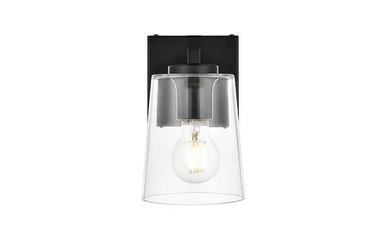 Elegant Kacey 1 Light Black and Clear Bath Sconce LD7310W5BLK CLOSEOUT