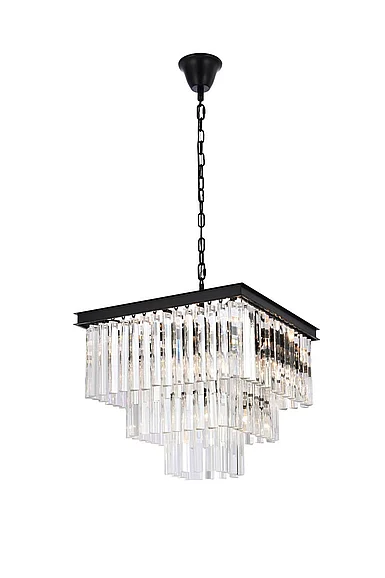 Elegant Sydney 21.5 In. Square Crystal Chandelier in Matte Black 1201S22MB/RC