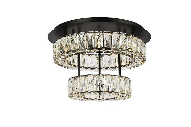 Elegant Monroe 18 In. Led Double Flush Mount in Black 3503F18L2BK