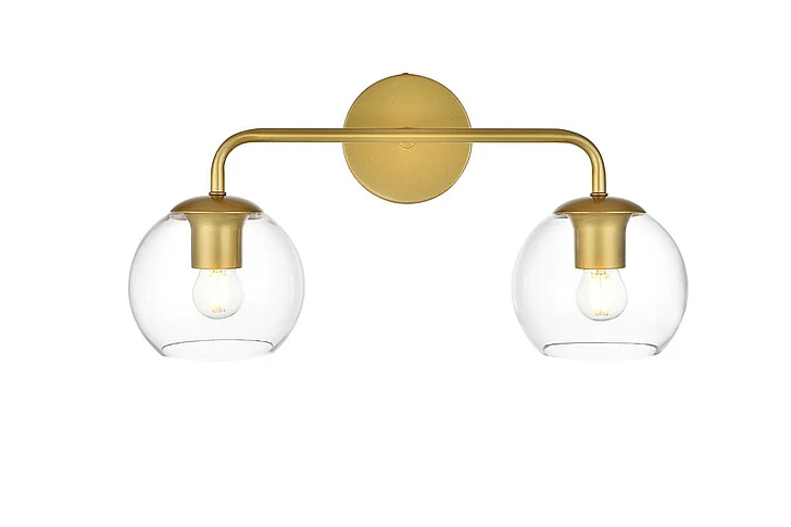 Elegant Genesis 2 Light Brass and Clear Bath Sconce LD7321W19BRA