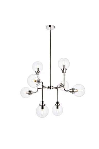 Elegant Hanson 8 Lights Pendant in Polished Nickel with Clear Shade LD7039D36PN CLOSEOUT