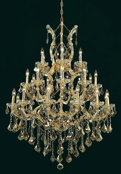 Elegant Maria Theresa 28 Light Gold Chandelier Golden Teak (Smoky) Royal Cut Crystal 2800D38G-GT/RC