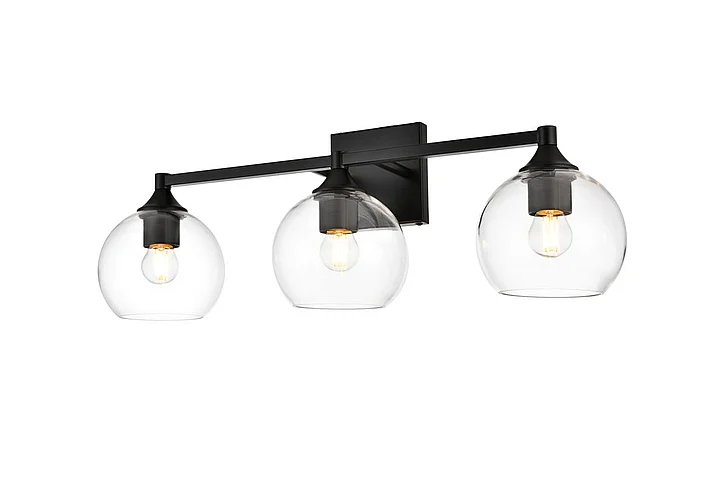 Elegant Foster 3 Light Black and Clear Bath Sconce LD7308W25BLK