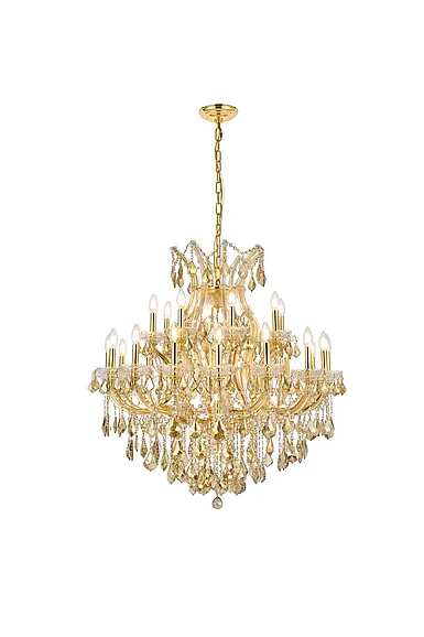 Elegant Maria Theresa 24 Light Gold Chandelier Golden Teak (Smoky) Royal Cut Crystal 2800D36G-GT/RC