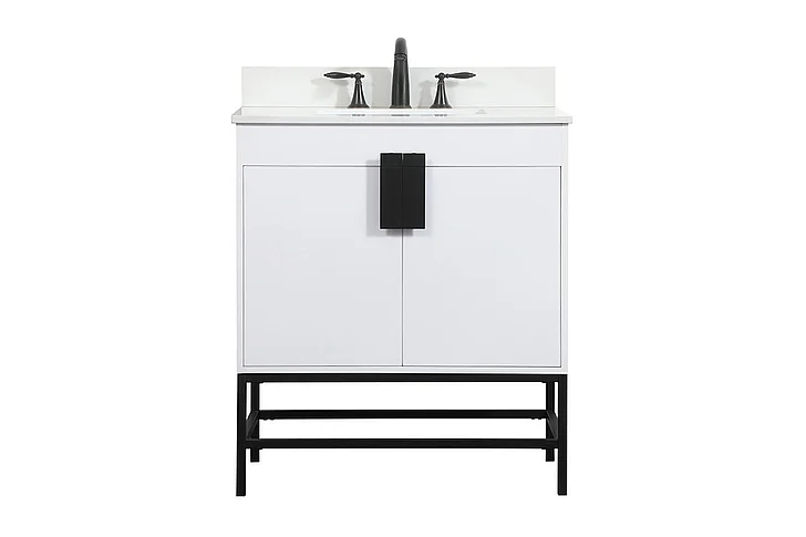 Elegant 30 In. Single Bathroom Vanity in White with Backsplash VF48830MWH-BS CLOSEOUT