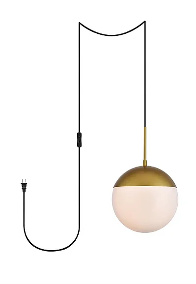 Elegant Eclipse 1 Light Brass Plug in Pendant with Frosted White Glass LDPG6036BR