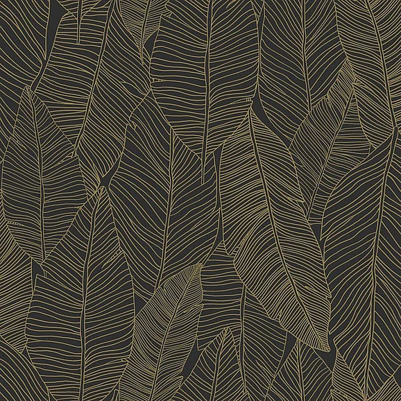 York ESTA Home Canales Black Gold Inked Leaves Wallpaper DD139126