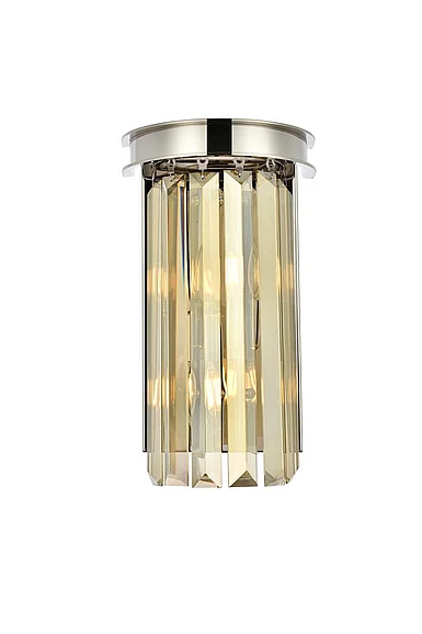 Elegant Sydney 2 Light Polished Nickel Wall Sconce Golden Teak (Smoky) Royal Cut Crystal 1238W8PN-GT/RC