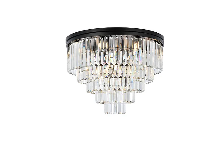 Elegant Sydney 17 Light Matte Black Flush Mount Clear Royal Cut Crystal 1231F32MB/RC