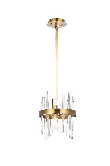 Elegant Serena 10 In. Crystal Round Pendant in Satin Gold 2200D10SG