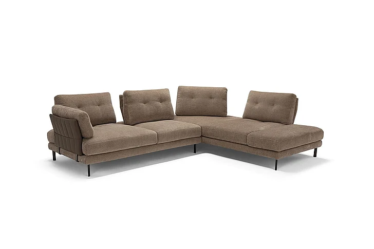 Klaussner Italia Pavone Fabric and Leather Sectional Sofa in Brown