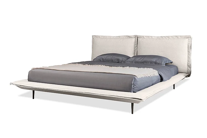 Mobital Flange Upholstered Bed King Eggshell Fabric BED-FLAN-EGGS-KING