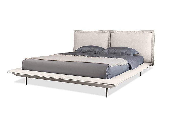Mobital Flange Upholstered Bed Queen Eggshell Fabric BED-FLAN-EGGS-QUEEN
