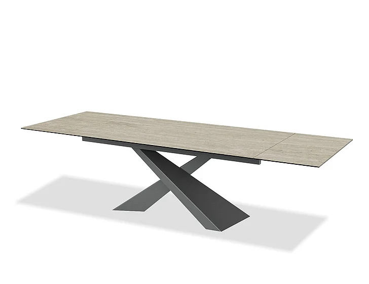 Mobital Century Double Extension Dining Table Travertino Ceramic Top DTA-CENT-TRAV-PCBLA
