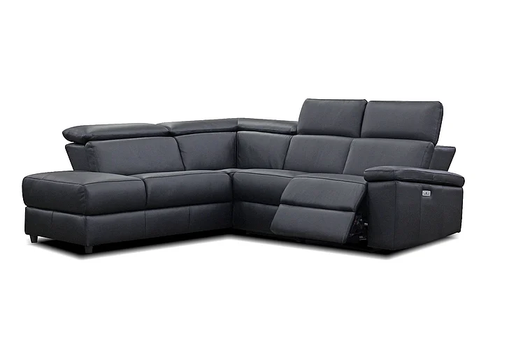 Mobital Camilla Sectional RSF Chaise Black Full Top Grain Semi-Analine Leather with Electric Recliner, Adjustable Headrest LSF-CAMI-BLAC-PCBRE