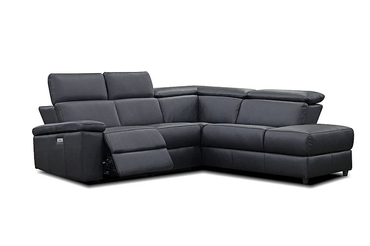 Mobital Camilla Sectional LSF Chaise Black Full Top Grain Semi-Analine Leather with Electric Recliner, Adjustable Headrest RSF-CAMI-BLAC-PCBRE