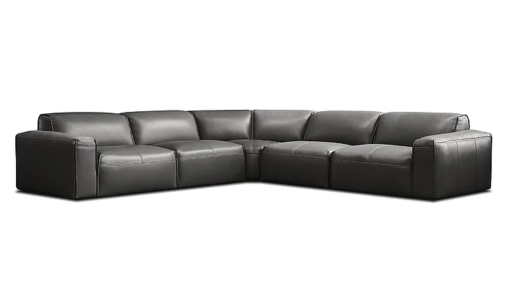 Mobital Boone 5 Piece Sectional Iron Ore Full Natural Grain Semi Aniline Leather SEC-BOON-IORE-5PCS