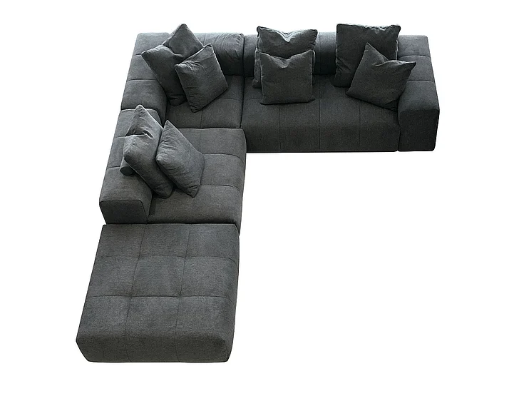 Mobital Mallow 4-Piece Sectional Smoke Grey Chenille Fabric (Corner, RAF, 1 Armless, Ottoman) SER-MALL-SMOK-4-Piece