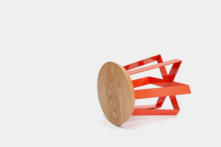 Artless Furniture ARS Steel Base with Oak Top Stool (Set of 2) in Orange