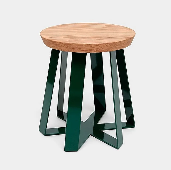 Artless Furniture ARS Steel Base with Walnut Top Stool (Set of 2) in Green