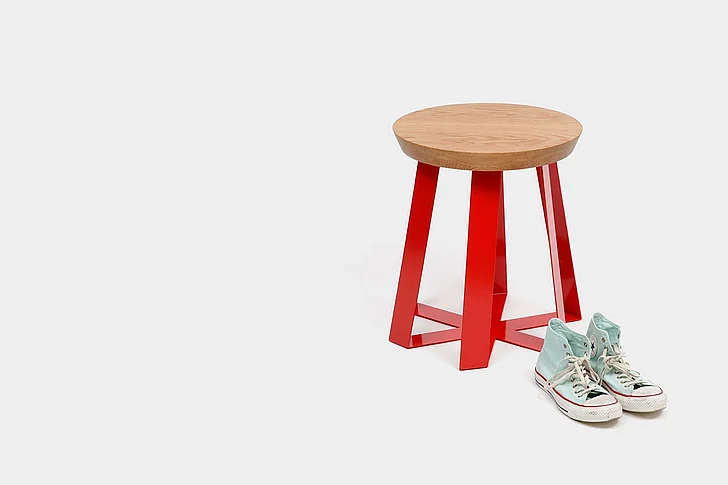 Artless Furniture ARS Steel Base with Oak Top Stool (Set of 2) in Red