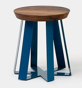 Artless Furniture ARS Steel Base with Walnut Top Stool (Set of 2) in Blue