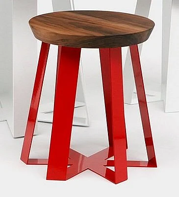 Artless Furniture ARS Steel Base with Walnut Top Stool (Set of 2) in Red