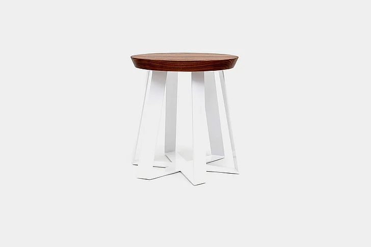 Artless Furniture ARS Steel Base with Walnut Top Stool (Set of 2) in White