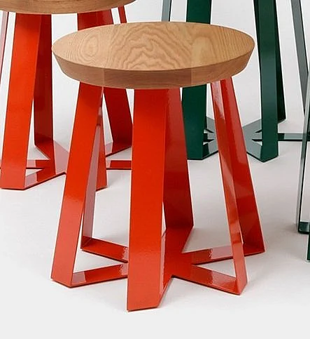 Artless Furniture ARS Steel Base with Walnut Top Stool (Set of 2) in Orange