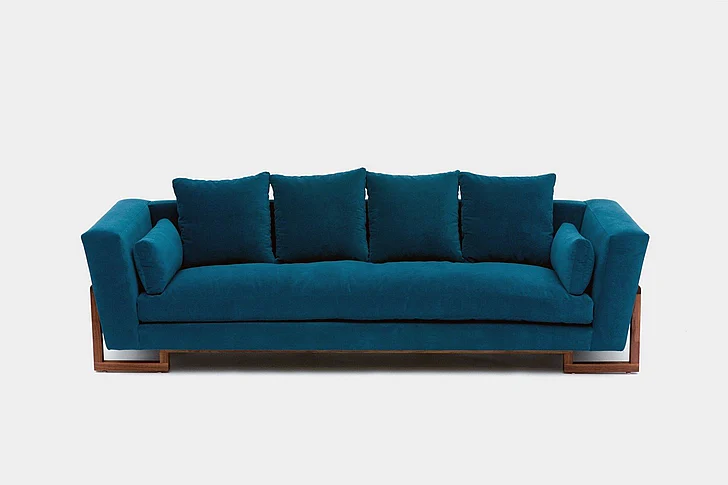 Artless Furniture LRG Sofa Walnut Base in Aged Velvets or Linen Blends A-LRG-S-2