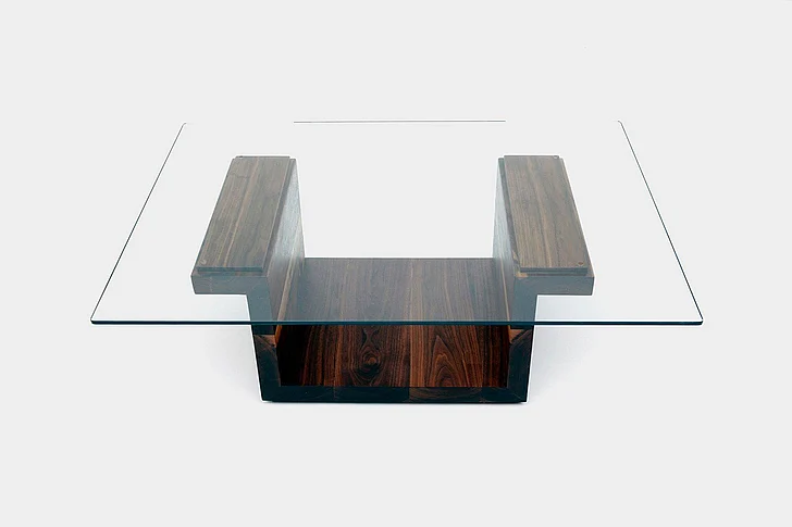 Artless Furniture SQG42 Walnut Rectangular Glass Center Table