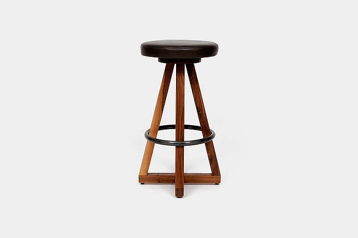 Artless Furniture X3 Leather Bar Stools with Blackened Steel Footrest (Set of 2) in Blackbean