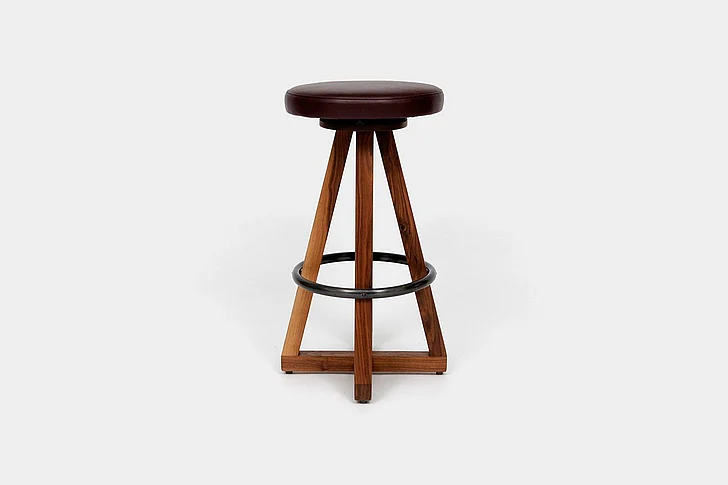 Artless Furniture X3 Leather Bar Stools with Blackened Steel Footrest (Set of 2) in Burgundy