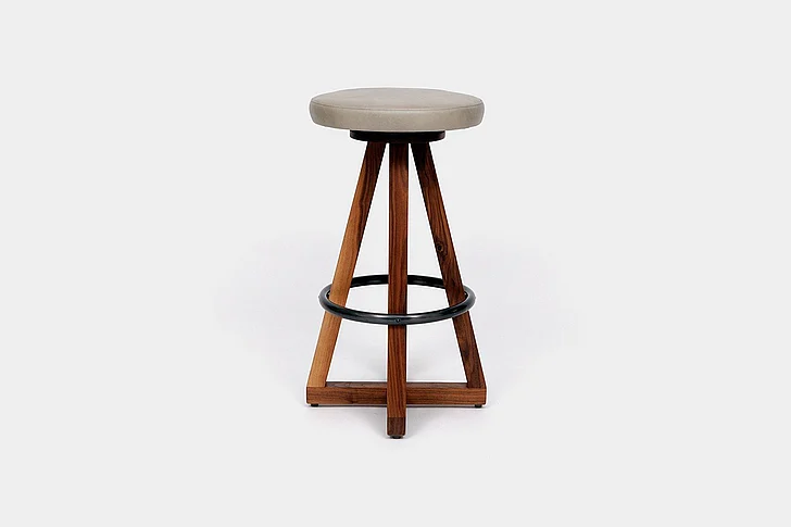 Artless Furniture X3 Leather Bar Stools with Blackened Steel Footrest (Set of 2) in Cashmere