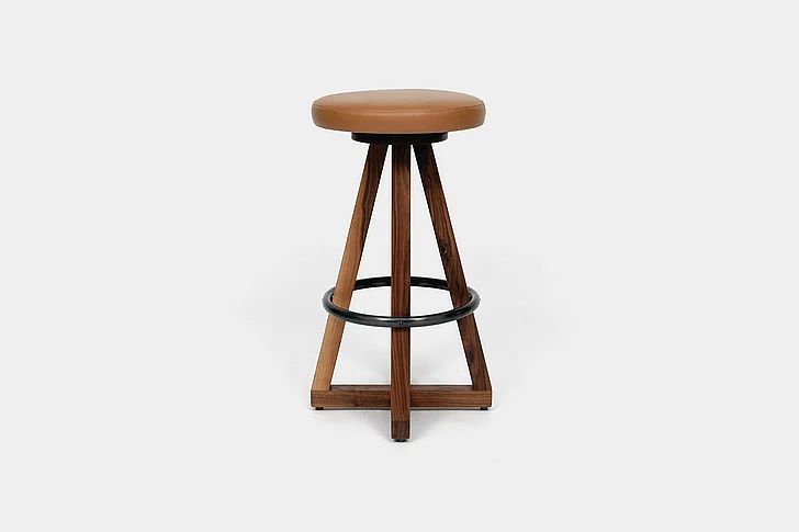 Artless Furniture X3 Leather Bar Stools with Blackened Steel Footrest (Set of 2) in Earth
