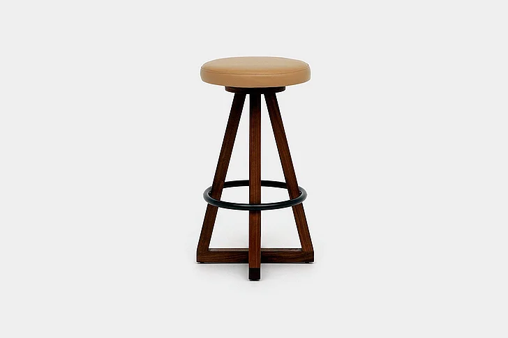 Artless Furniture X3 Leather Bar Stools with Blackened Steel Footrest (Set of 2) in Canyon