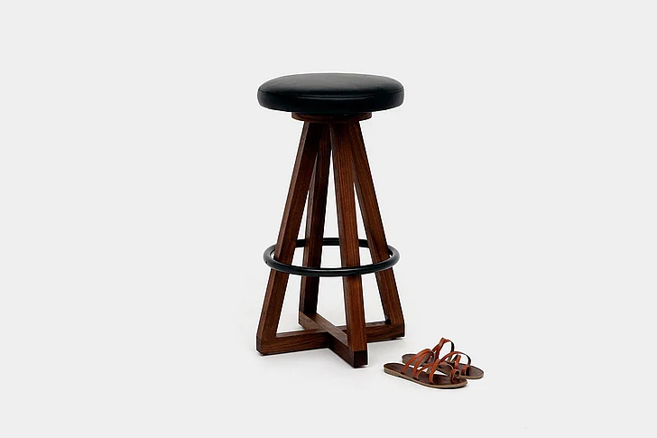 Artless Furniture X3 Leather Bar Stools with Blackened Steel Footrest (Set of 2) in Night