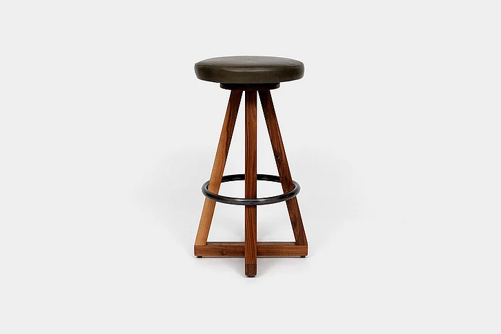 Artless Furniture X3 Leather Bar Stools with Blackened Steel Footrest (Set of 2) in Olive
