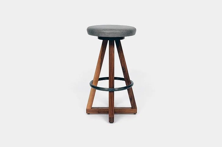 Artless Furniture X3 Leather Bar Stools with Blackened Steel Footrest (Set of 2) in Smoke