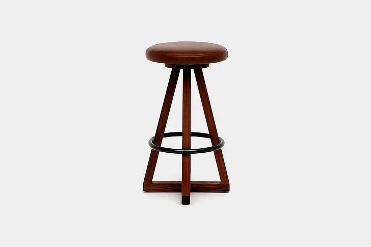 Artless Furniture X3 Leather Bar Stools with Blackened Steel Footrest (Set of 2) in Tobacco