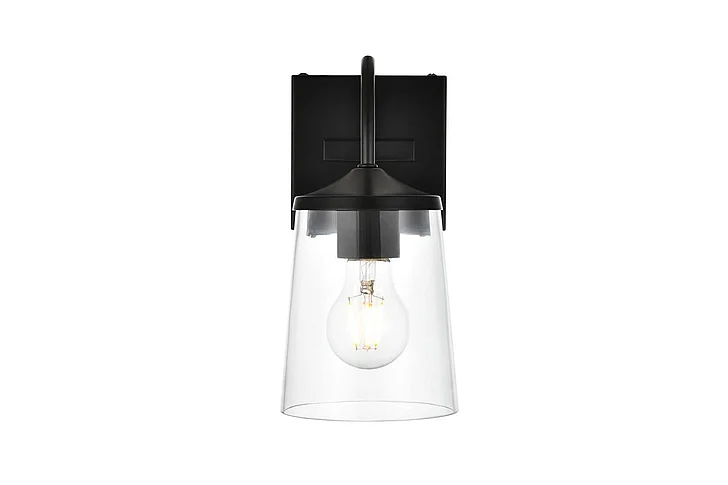 Elegant Avani 1 Light Black and Clear Bath Sconce LD7313W5BLK CLOSEOUT